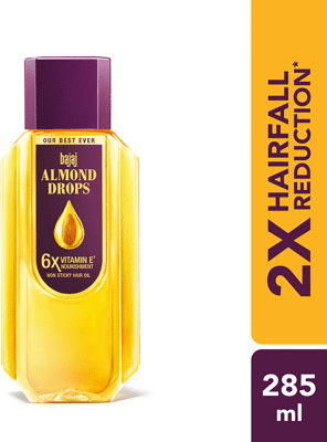 BAJAJ Almond Drops with 6X Vitamin E Nourishment for 2X Hairfall Reduction Hair Oil (285 ml)