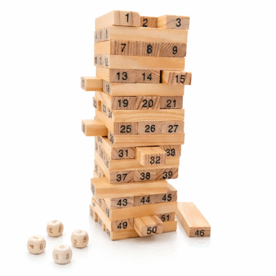 Wooden Tumbling Tower Number Game Blocks Set 54 PCS- Handcrafted Puzzle Game for Kids Adults Indoor Stacking & Balancing Play,Wooden Building Block,Party Game,Brain Teaser-4 Dices