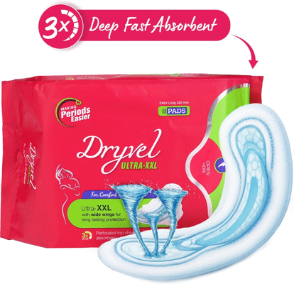 Dryvel Ultra-XXL | 320mm Extra Long with Wide Wings | 3X Absorbency Sanitary Pad