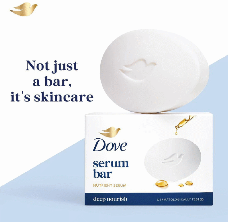 DOVE Cream Beauty Bathing Bar For 24 Hour Nourished Skin with Nutrient Serum (3 x 125 g)