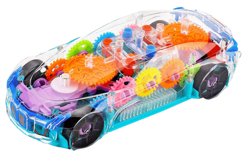 Gooyo GY-388-57 Concept Transparent 3D Gear Toy Car with Musical Sound & Flash Light Effect | Bump and Go Action | Musical Toy Car for Kids | Multicolor | 3xAA Battery (Not Included)