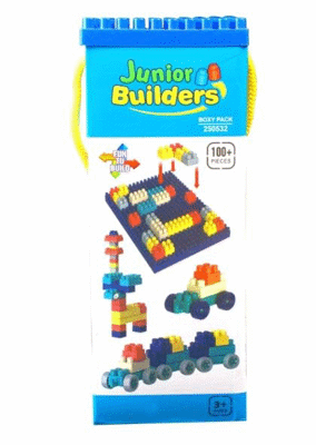 Junior Builders 100+ Piece Kids Building Blocks Set with Boxy Storage Pack – Ages 3+