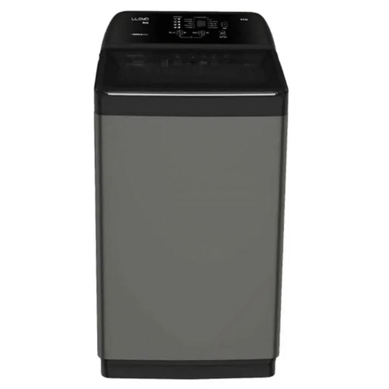 Lloyd 11 Kg 5 Star Fully Automatic Top Load Washing Machine with In Built Heater | Puro Drum | 8 i-Sense Technology | Toughened Glass Lid | Child Lock (GLWT115NHPMB, Middle Black)