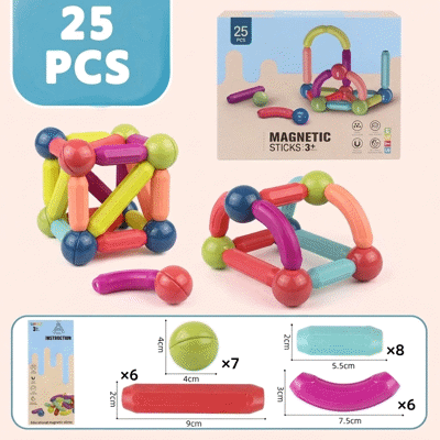 Magnetic Sticks Building Blocks For Kids Toys For Girls|Magnetic Toys For Boys Age 3+ Year 4-14 Old Educational Stem Learning Magnet Stick With Balls Game Set (25 Pcs),Multicolor