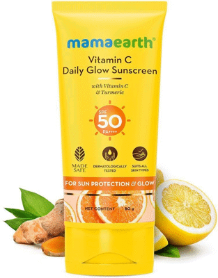 MamaEarth Sunscreen - SPF 50 PA++++ Daily Glow with Vitamin C & Turmeric for Sun Protection (50 g)