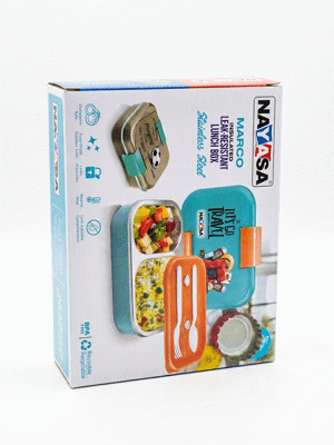 Nayasa Marco 2 Compartment Stainless Steel Insulated Lunch Box for Kids Girls | Paris Print | Vacuum Sealed Leak Proof Tiffin Box | 650 ml | White