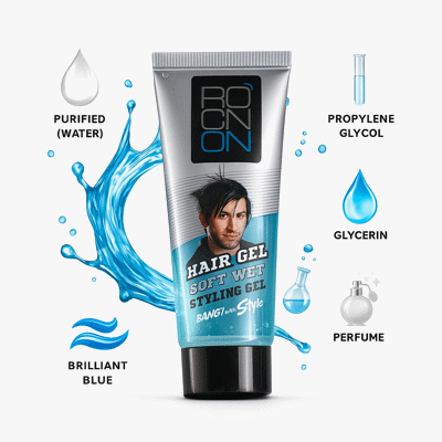 ROCK ON Soft Styling Gel for Men Wet Look Strong Hold with Castor Oil & Glycerin Hair Styler (60 g)