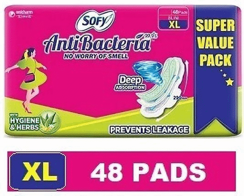 SOFY Antibacteria Extra Large Pads with Wings - XL 48 Sanitary Pad (Pack of 48)
