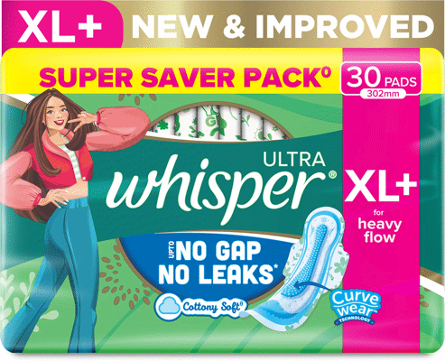 Whisper Ultra Upto No Gap No Leaks* Sanitary Pads, 30 XL+ Pads Sanitary Pad (Pack of 30)
