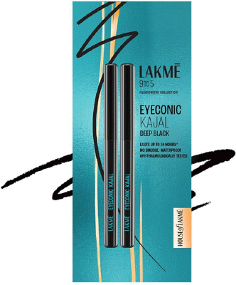 Lakmé 9 to 5 Eyeconic Kajal Twin Pack, lasts upto 24hrs PO2 (Deep Black, 0.35 g)